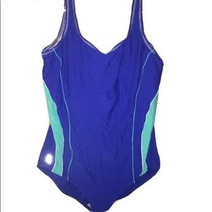 Blue one piece swimsuit